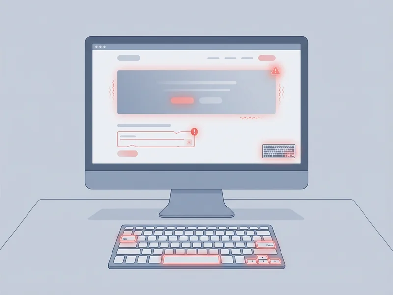 Illustration showing website accessibility problems like low contrast text and missing form labels