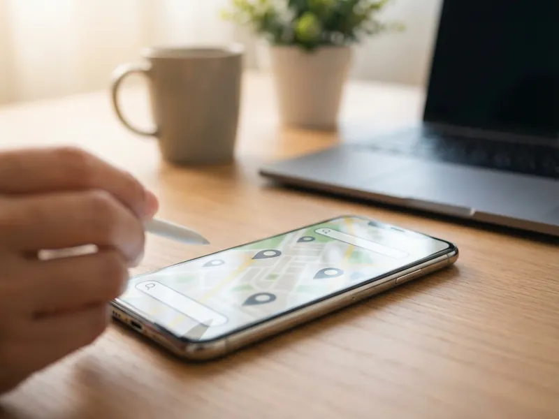 Smartphone showing local business search results and map for nearby services