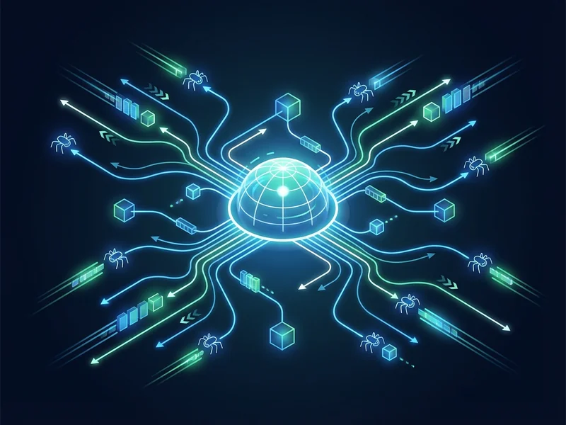 Digital network illustration representing Google search crawling and indexing website content