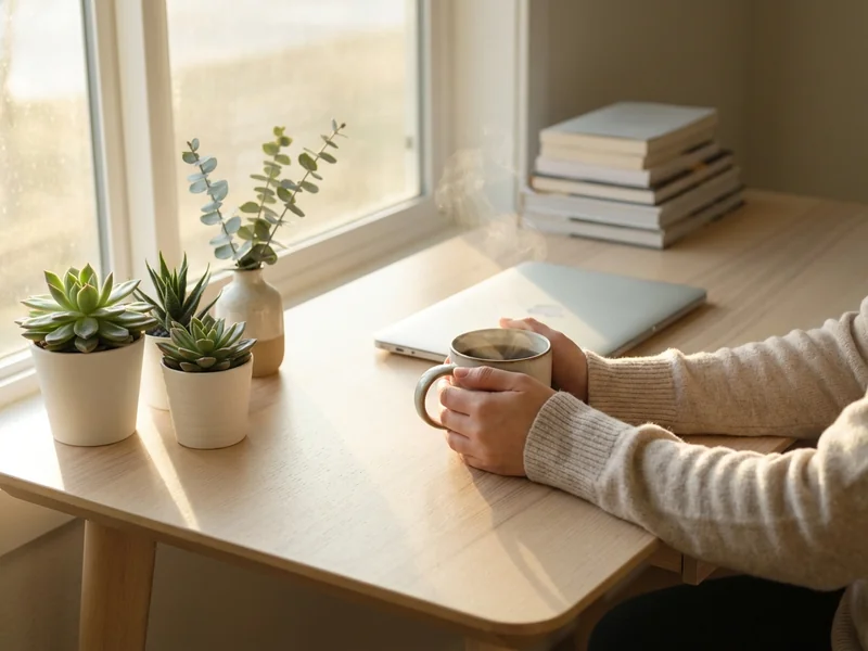 Relaxed business owner enjoying morning coffee, knowing their website is handled by professionals