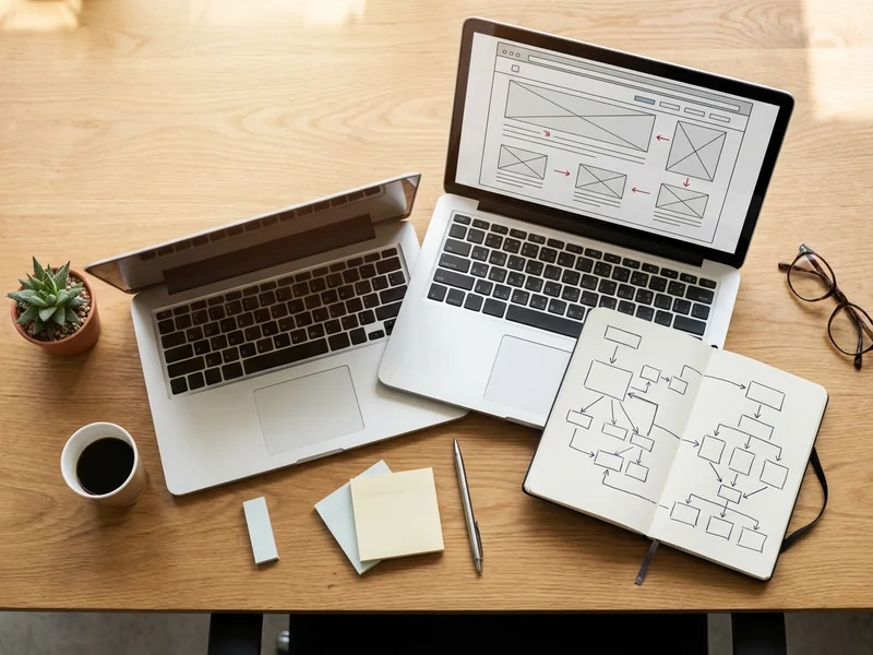Notepad with website improvement checklist and planning notes for the new year