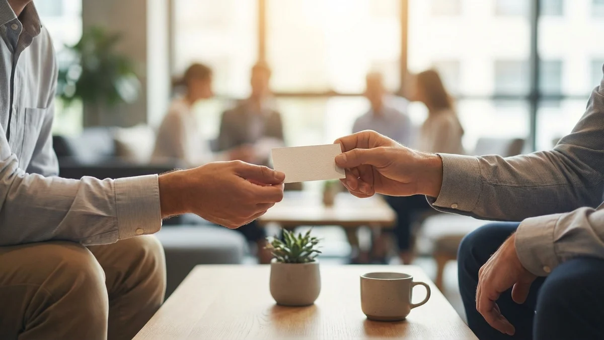 Happy customer sharing recommendations with their network of friends and family