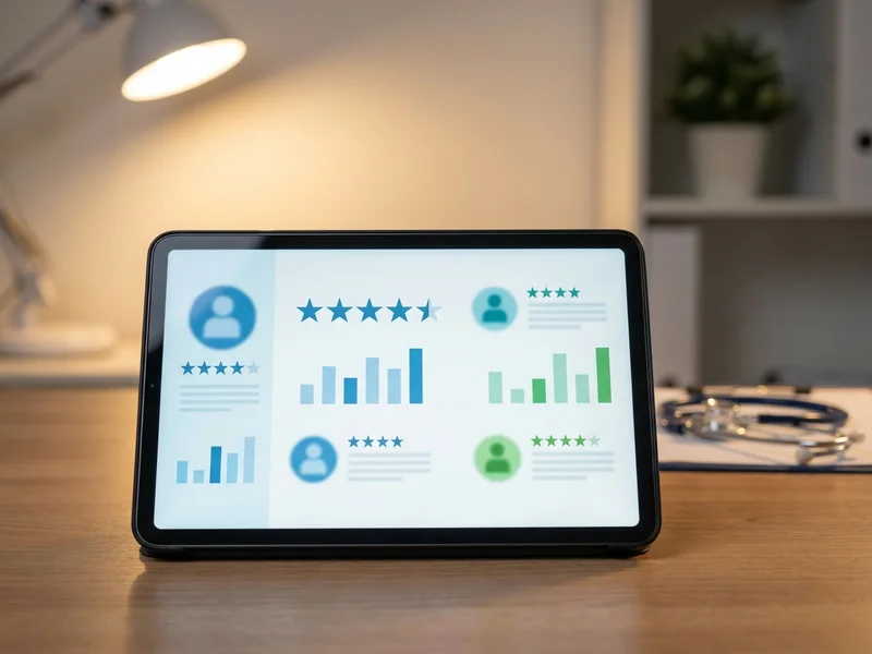 Healthcare provider reviews and star ratings displayed on digital device, showing patient feedback and ratings
