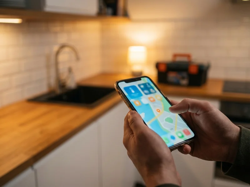 Homeowner using smartphone to search for local contractor services