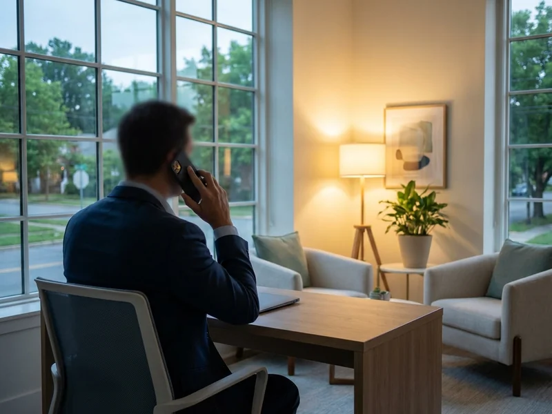Business owner making a phone call with a smile, representing easy communication with a local service provider